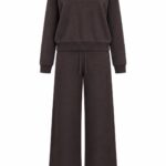 Brown Wide Leg Sweatpants and Sweatshirt Set
