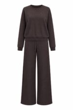 Brown Wide Leg Sweatpants and Sweatshirt Set