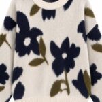 Cream Floral Knit Pullover Sweater