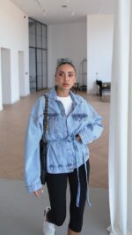 Light Blue Belted Denim Jacket - Image 2