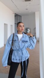 Light Blue Belted Denim Jacket - Image 3