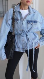 Light Blue Belted Denim Jacket - Image 4