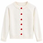 White Cardigan With Red Heart Buttons