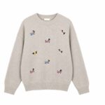 Beige Sweater With Embroidered Dog Pattern