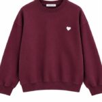 Burgundy Sweatshirt With White Heart Embroidery
