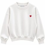 White Sweatshirt With Red Heart Embroidery