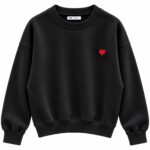 Black Sweatshirt With Red Heart Embroidery