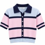 Striped Button-Up Short Sleeve Polo Sweater