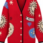 Red Sun and Moon Pattern Cardigan