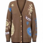 Brown Sun and Moon Pattern Cardigan
