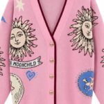 Pink Sun and Moon Pattern Cardigan