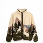 Fleece Zip Jacket With Deer Mountain Print