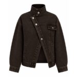Brown Asymmetric Button Denim Jacket