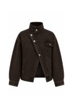 Brown Asymmetric Button Denim Jacket