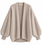 Beige Knit Open Front Cardigan