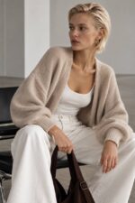 Beige Knit Open Front Cardigan - Image 3