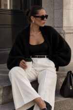 Black Knit Open Front Cardigan - Image 2