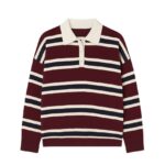 Burgundy Striped Long Sleeve Polo Sweater