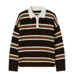 Brown Striped Long Sleeve Polo Sweater