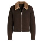 Brown Zip Cardigan With Faux Fur Collar