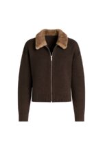 Brown Zip Cardigan With Faux Fur Collar