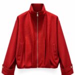 Red Checkered Zip Up Bomber Jacket