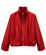 Red Checkered Zip Up Bomber Jacket