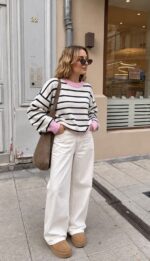 Striped White Sweater With Pink Trim - Image 2