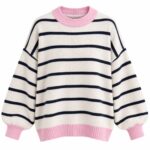Striped White Sweater With Pink Trim