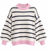 Striped White Sweater With Pink Trim