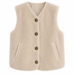 Beige Sherpa Fleece Button Vest