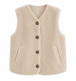 Beige Sherpa Fleece Button Vest
