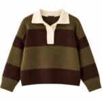 Olive & Brown Striped Polo Knit Sweater
