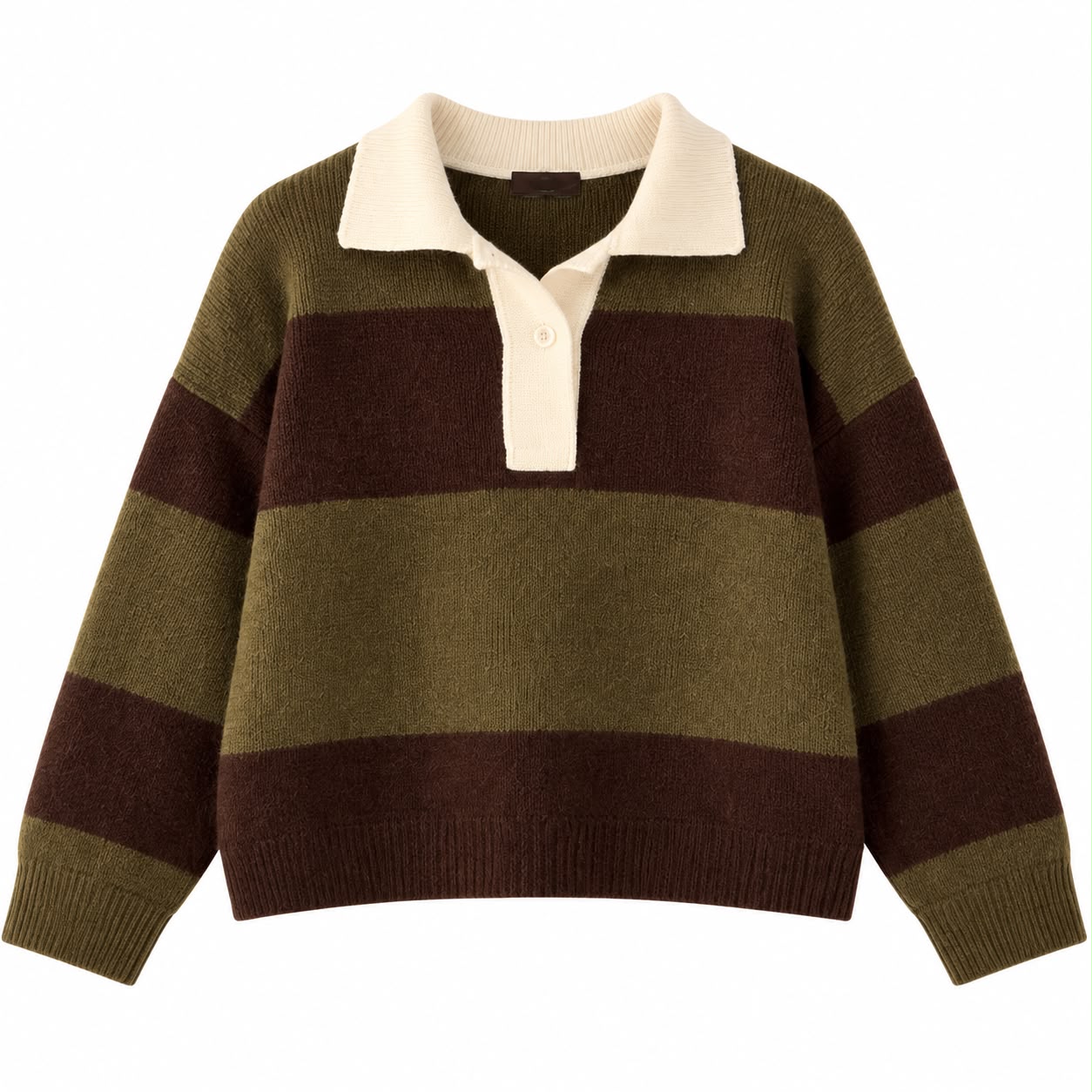 WhatsApp Image 2026-09-25 at 11.59.00 AM (1) Olive & Brown Striped Polo Knit Sweater - Image 1