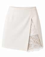 White Skirt With Lace Trim Overlay