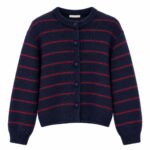 Navy Red Striped Knit Cardigan