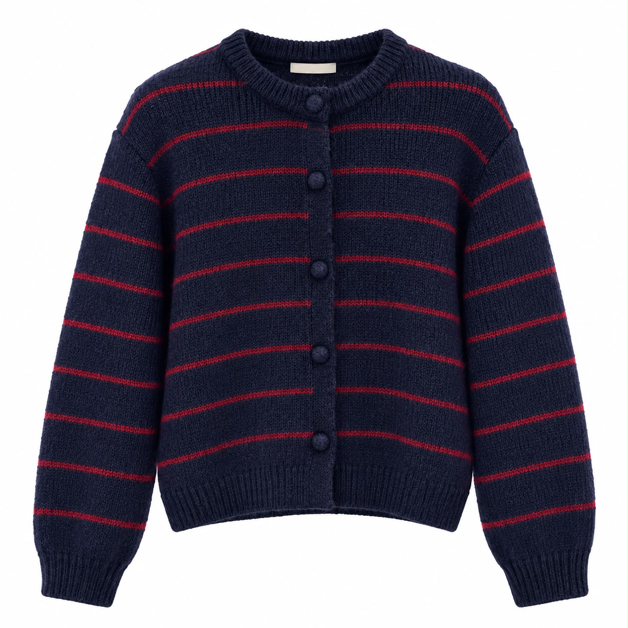 WhatsApp Image 2026-09-29 at 5.11.25 PM Navy Red Striped Knit Cardigan - Image 1