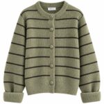 Green Striped Knit Cardigan