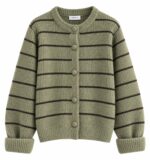 Green Striped Knit Cardigan