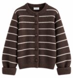 Brown Striped Knit Cardigan
