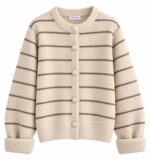 Cream Striped Knit Cardigan