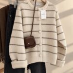 Cream Striped Knit Cardigan - Image 2