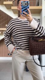 Black and White Striped Knit Sweater - Image 2