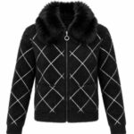 Black Faux Fur Collar Diamond Jacket
