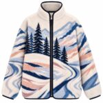 Fleece Jacket With Mountain Landscape Print