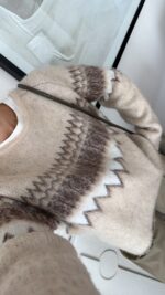 Beige Fair Isle Pattern Knit Sweater - Image 3