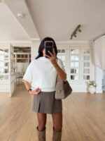 White Ribbed Knit Short Sleeve Sweater - Image 2