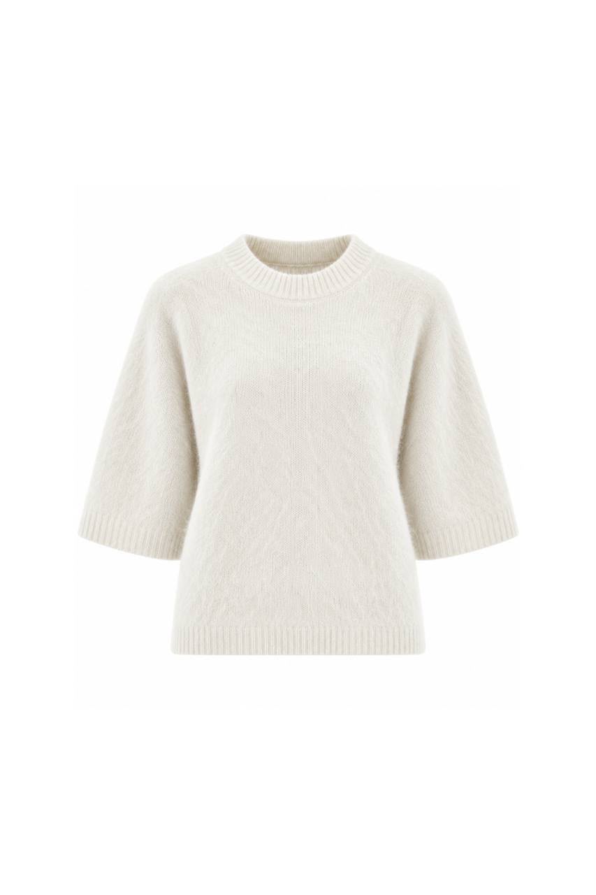 b8a8b501-99cf-4898-bd32-d07cb4366824 White Short Sleeve Knit Sweater - Image 1