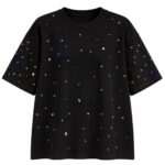 Black T-Shirt With Colorful Rhinestone Embellishments