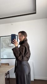 Brown Animal Print Belted Jacket - Image 4